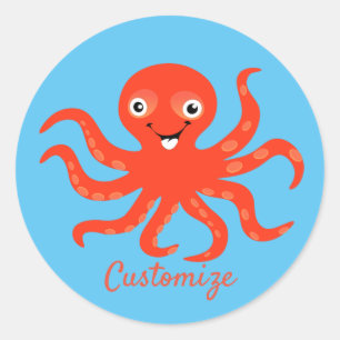 Niedliches Rotlächeln Octopus Thunder_Cove Runder Aufkleber