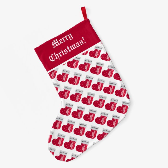 Niedliches Rotweiße Weihnachtssocken-Muster Großer Weihnachtsstrumpf (Rückseite (Hängend))