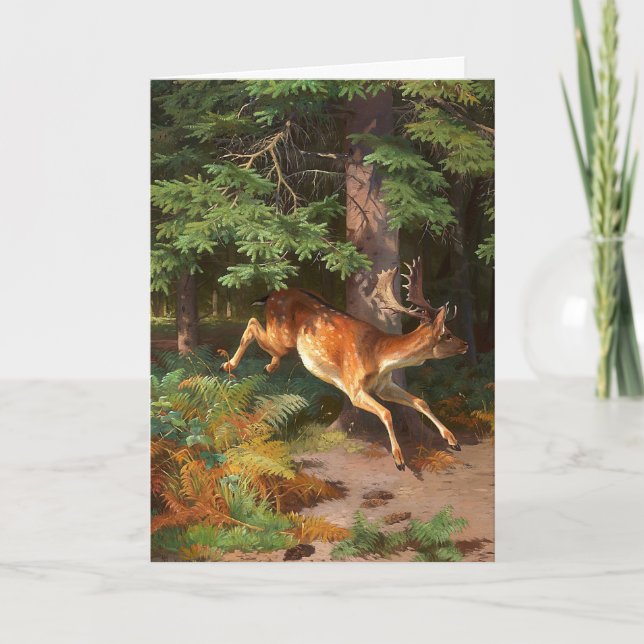 Niedliches Rotwild in der Waldlederkarte Karte (Vorderseite)