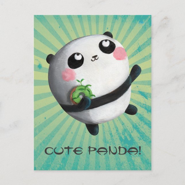 Niedliches Round Panda Postkarte (Vorderseite)