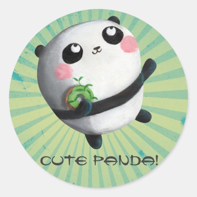 Niedliches Round Panda Runder Aufkleber (Vorderseite)