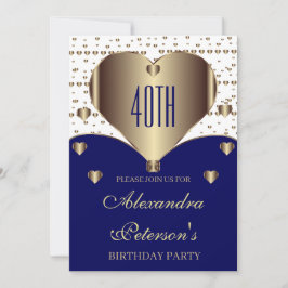 Niedliches Royal Blue White and Golden Hearts Gebu Einladung