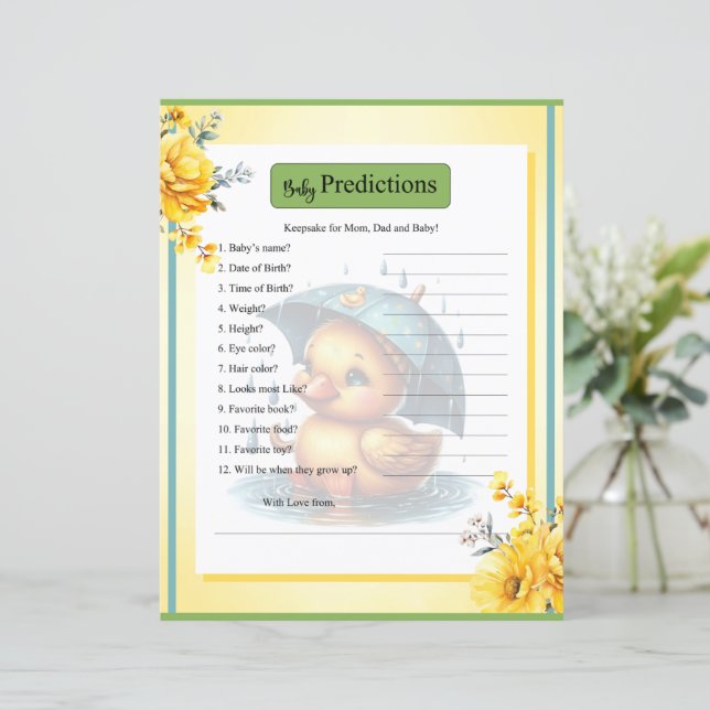 Niedliches Rubber Duck Baby Shower Baby Vorhersage (Stehend Vorderseite)