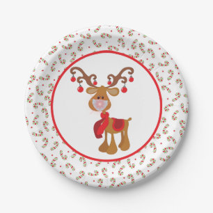 Niedliches Rudolph Reindeer Face Mask Party Pappteller
