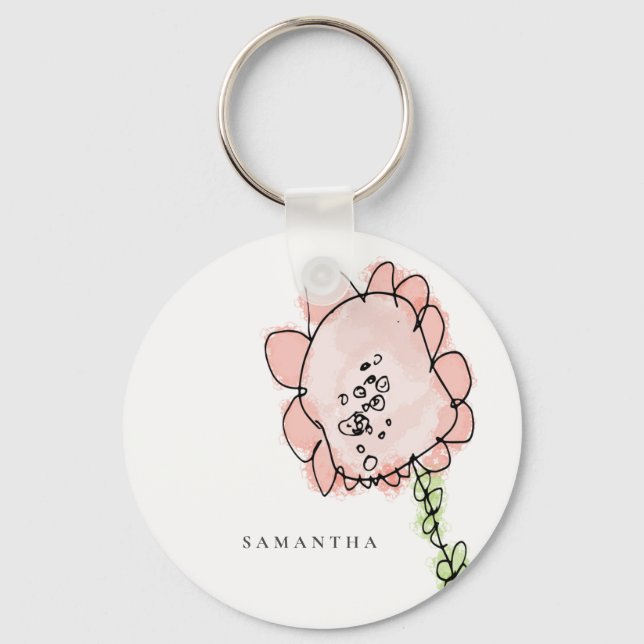 Niedliches rustikales Kind Gezeichnet Rosa Blume A Schlüsselanhänger (Vorderseite)