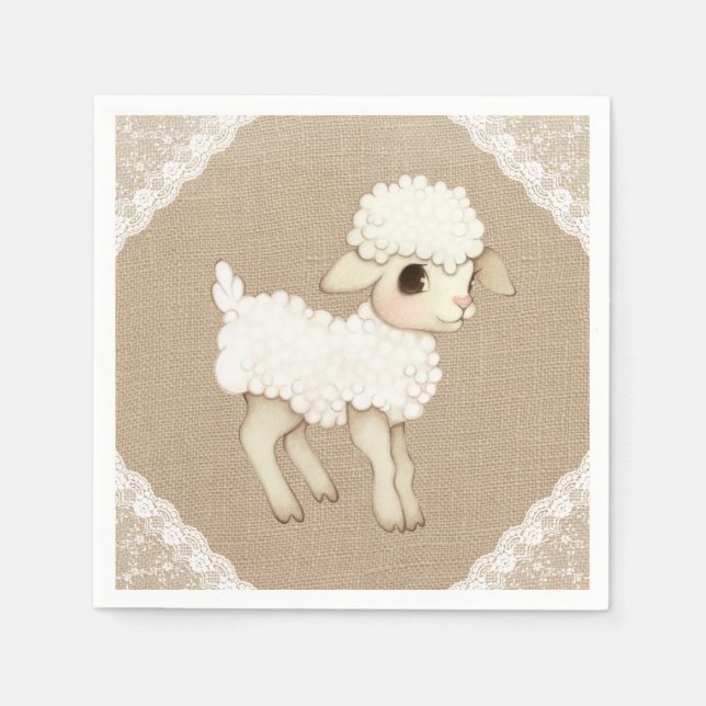 Niedliches Rustikales Lamm-Babyduschpapier Napkin Serviette (Vorderseite)