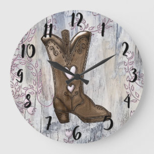 Niedliches Rustikales Pink Cowgirl Herzstiefel Bau Große Wanduhr