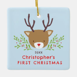 Niedliches Rustikales Rentier Baby's First Christm Keramikornament