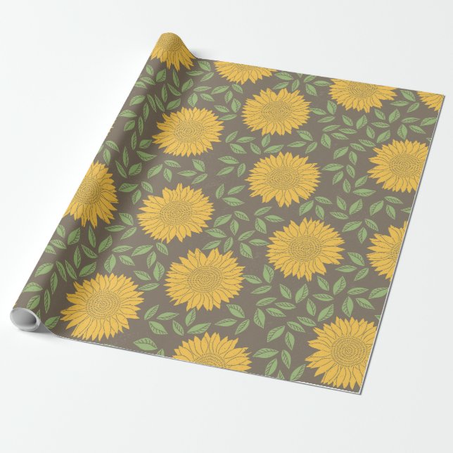 Niedliches rustikales Sonnenblumenmuster Geschenkpapier (Ungerollt)