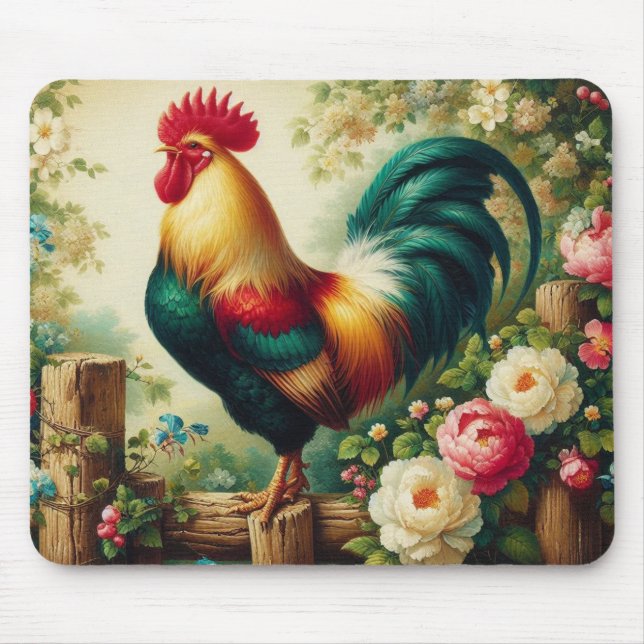 Niedliches rustikales/Vintages Hahn Mousepad (Vorne)