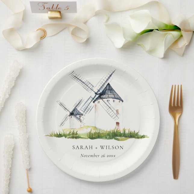 Niedliches Rustikales Windmühle-Thema Hochzeit Pappteller (Hochzeit)