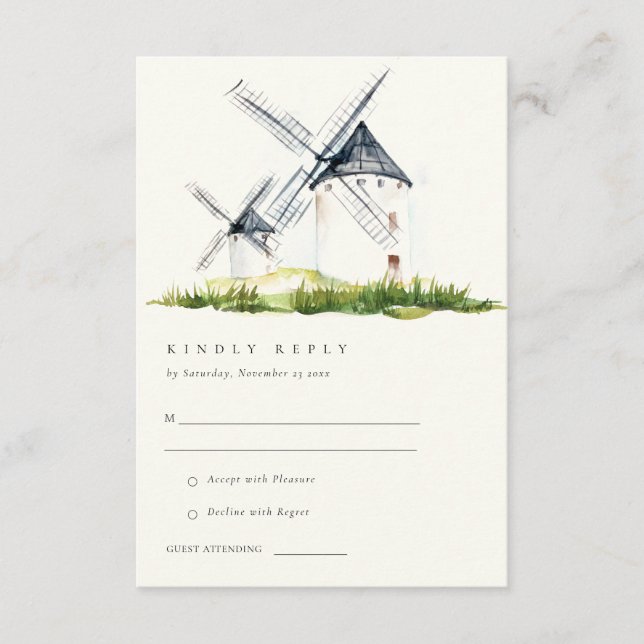 Niedliches Rustikales Windmühle-Thema Hochzeit RSV Begleitkarte (Vorderseite)