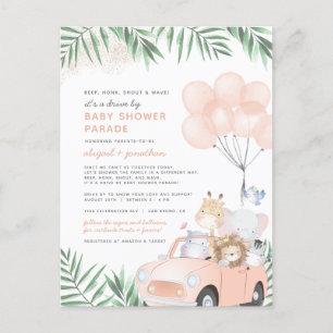 Niedliches Safari-Laufwerk mit Blush Pink & Gold d Einladungspostkarte