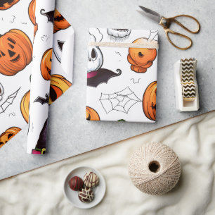 Niedliches saisonales Orange Lila Fall Pumpween Geschenkpapier