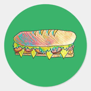 Niedliches Sandwich subpicnic farbenfrohe Speisen Runder Aufkleber