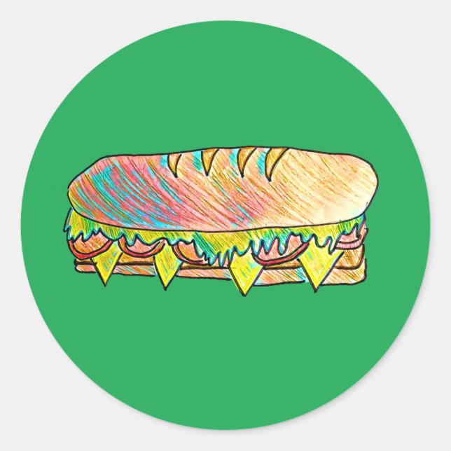 Niedliches Sandwich subpicnic farbenfrohe Speisen Runder Aufkleber (Vorderseite)
