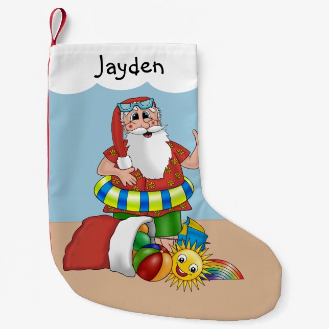 Niedliches Santa Beach Tropical Kleiner Weihnachtsstrumpf (Vorderseite)