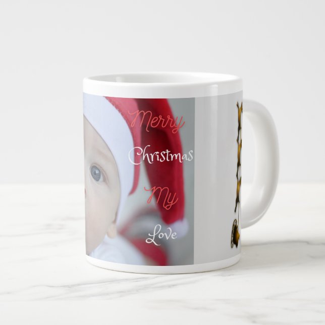 Niedliches Santa Claus Baby Foto Jumbo-Tasse (Vorderseite Rechts)
