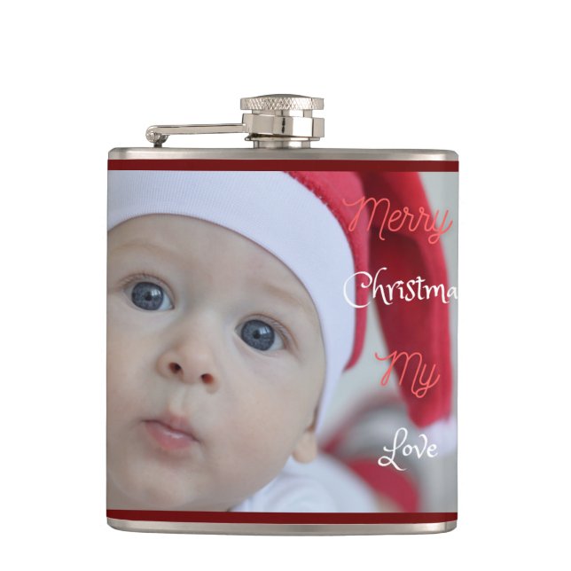 Niedliches Santa Claus Baby Foto Vinyl Wrapped Fla Flachmann (Vorderseite)