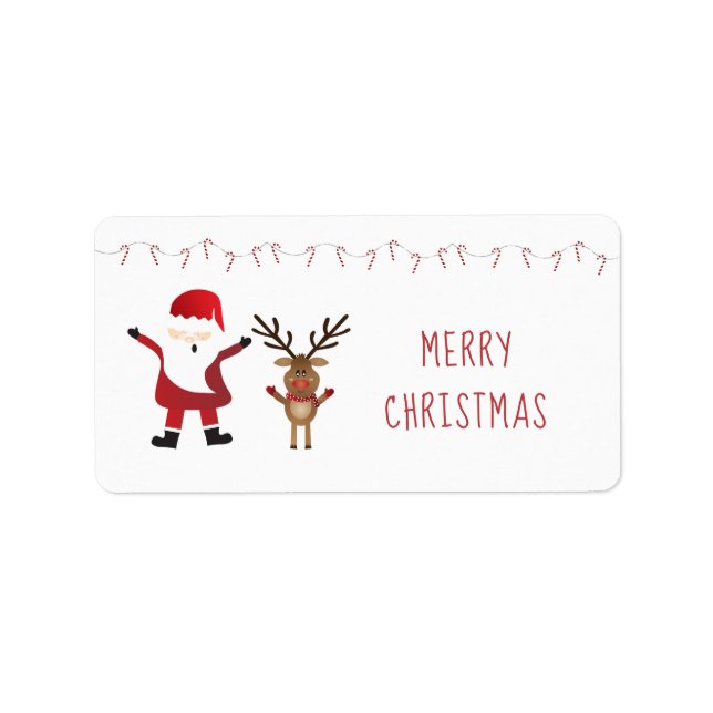 Niedliches Santa Claus Reindeer Candy Canes Red La Adressaufkleber (Vorne)