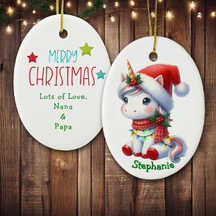 Niedliches Santa Einicorn im Urlaubsleben Keramik Ornament