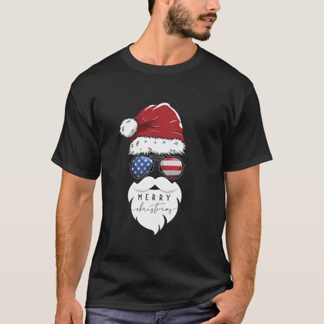 Niedliches Santa Face mit Hut Beard Aviator Brille T-Shirt (Vorderseite)