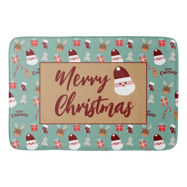 Niedliches Santa Reindeer Candy Cane Gingerbread M Badematte (Vorderseite)