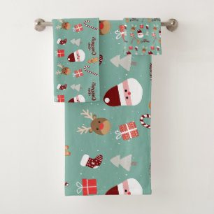 Niedliches Santa Reindeer Candy Cane Gingerbread M Badhandtuch Set