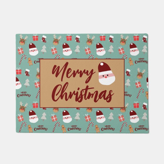 Niedliches Santa Reindeer Candy Cane Gingerbread M Fußmatte (Vorderseite)