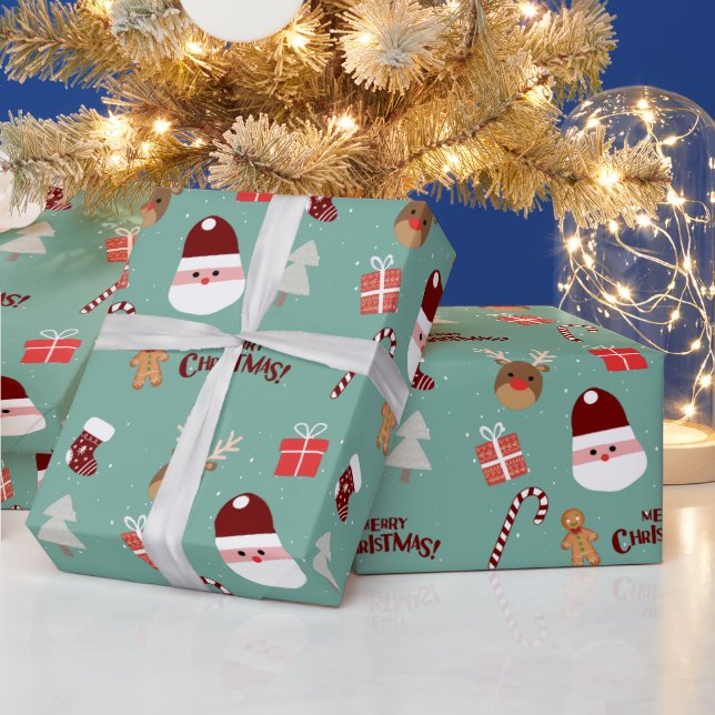 Niedliches Santa Reindeer Candy Cane Gingerbread M Geschenkpapier (Feiertage)