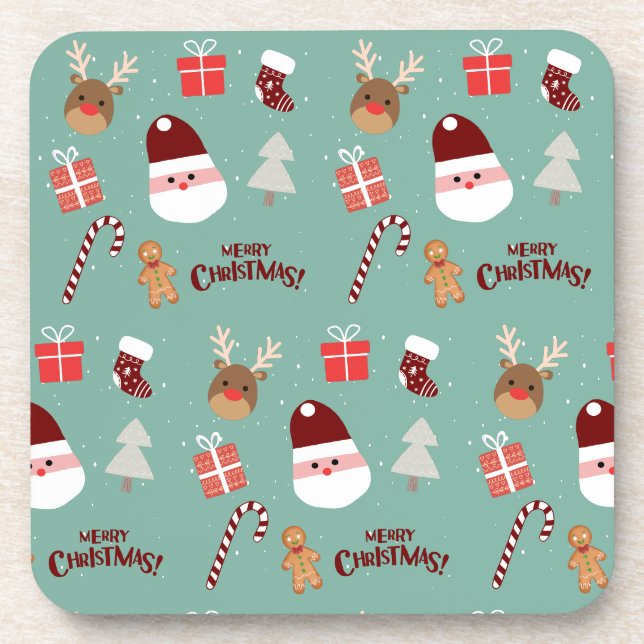 Niedliches Santa Reindeer Candy Cane Gingerbread M Getränkeuntersetzer (Vorderseite)