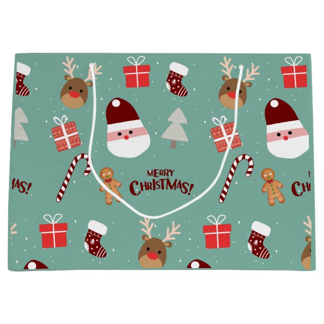 Niedliches Santa Reindeer Candy Cane Gingerbread M Große Geschenktüte (Vorderseite)