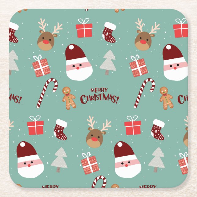 Niedliches Santa Reindeer Candy Cane Gingerbread M Rechteckiger Pappuntersetzer (Vorderseite)