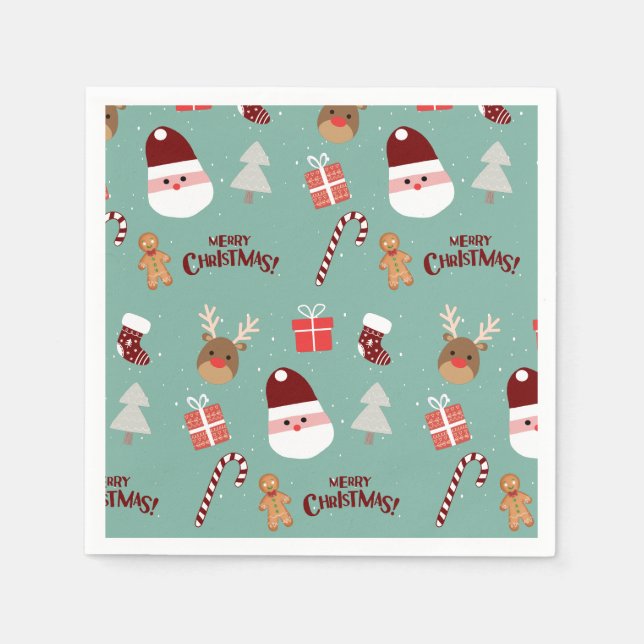 Niedliches Santa Reindeer Candy Cane Gingerbread M Serviette (Vorderseite)