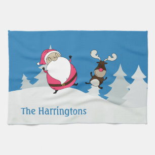 Niedliches Santa & Reindeh individuelle Name Küche Küchentuch