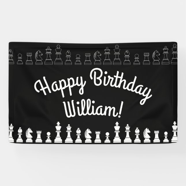 Niedliches Schachbrettspiel Kindergeburtstag Party Banner (Horizontal)