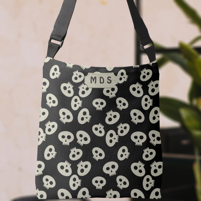 Niedliches Schädelmuster Tasche Crossbody Bag (Go ahead and add your initials to this adorable crossbody bag with a skull pattern!)
