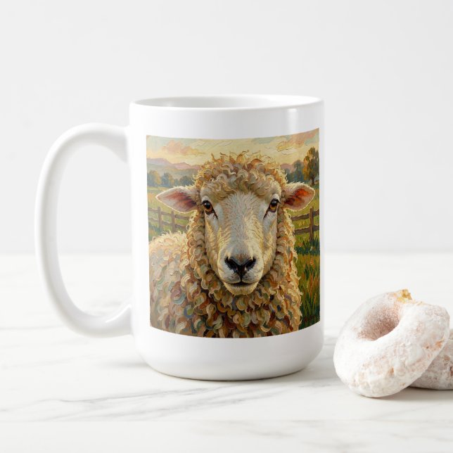 Niedliches Schaf auf einer Ranch & Mütterzitat Kaffeetasse (Mit Donut)
