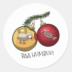 Niedliches Schaf Baa Humbug! Weihnachts Scrooge Ca Runder Aufkleber
