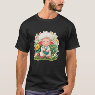 Niedliches Schaf in einem Gartenausstaffierung für T-Shirt