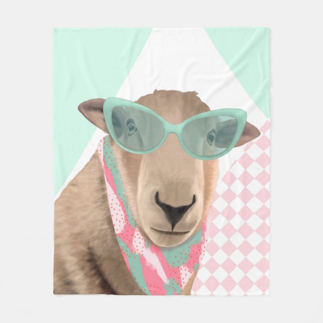 Niedliches Schaf mit Brille Fleecedecke (Vorderseite)