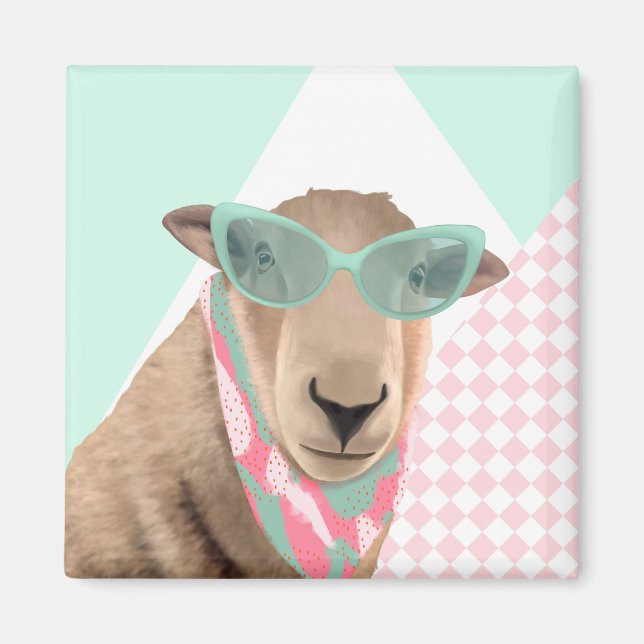 Niedliches Schaf mit Brille Magnet (Vorne)