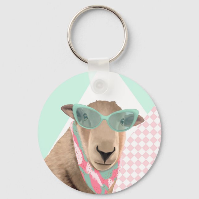 Niedliches Schaf mit Brille Schlüsselanhänger (Vorderseite)