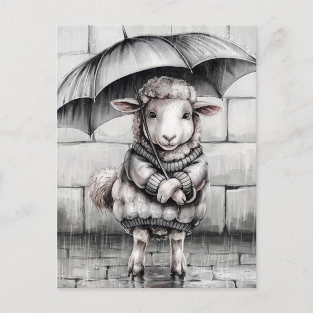 Niedliches Schaf mit Schirm und Weiß Postkarte (Vorderseite)