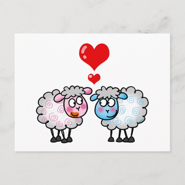 Niedliches Schafskuppel mit Herz - Liebe Postkarte (Vorderseite)