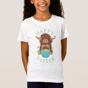 Niedliches, schagiges Hochland-Kuh-Osterkorb-Desig T-Shirt