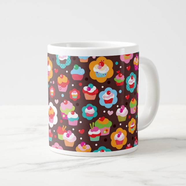 Niedliches Schalen-Kuchen-Muster Jumbo-Tasse (Vorderseite Rechts)