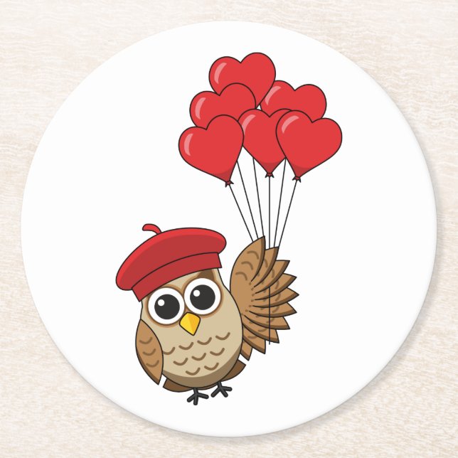 Niedliches Schälfliegen mit Herzballons Rundpapier Runder Pappuntersetzer (Vorderseite)