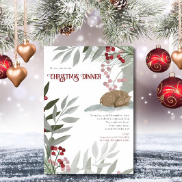 Niedliches Schlafbaby Deer Red Berries Grau Foliag Folienkarte