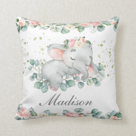 Niedliches Schlafbaby Elephant Rosa Blumengrün Kissen